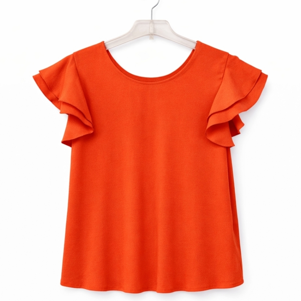 Milk & Honey Orange Flowy Feminine Ruffled Blouse Sz XS